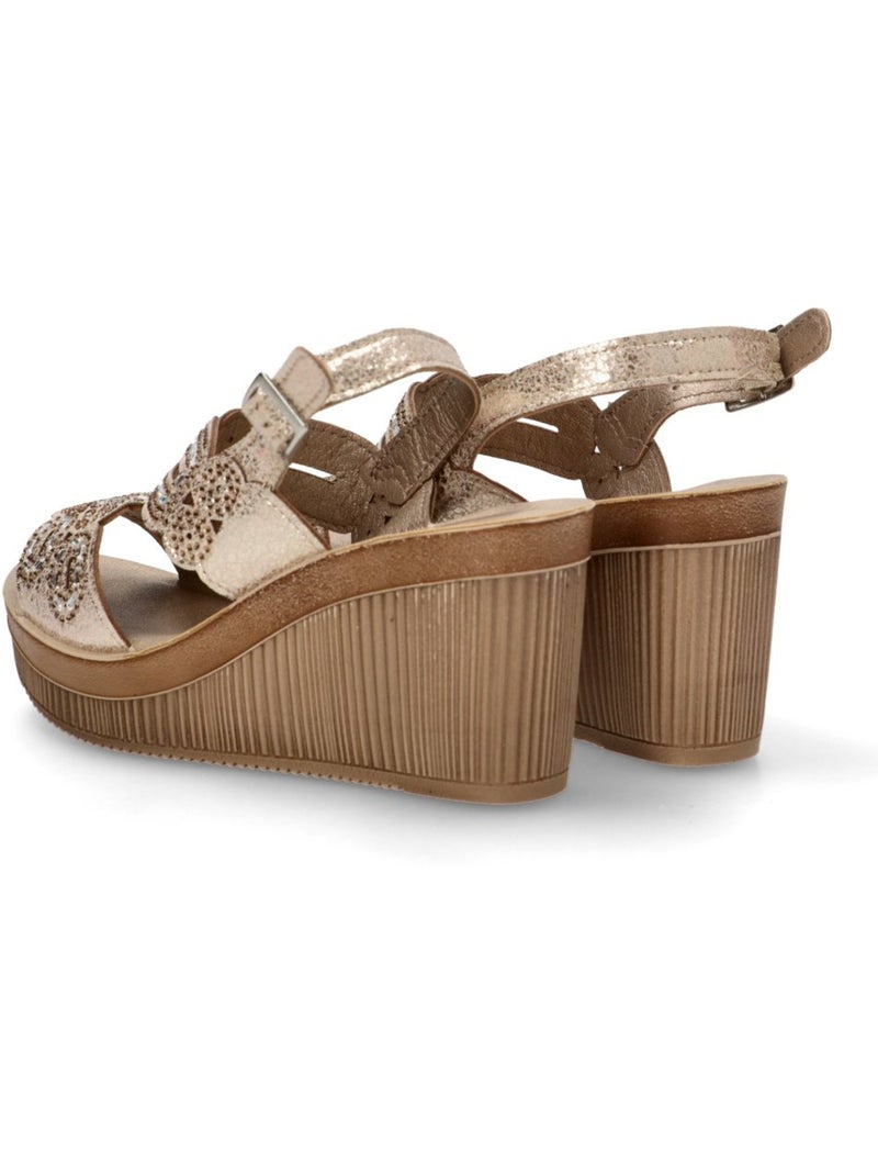 Sandalia Diario Mujer Cuña Alta - Luna Collection Beige/Blanco perlado/Platino - Kiabi