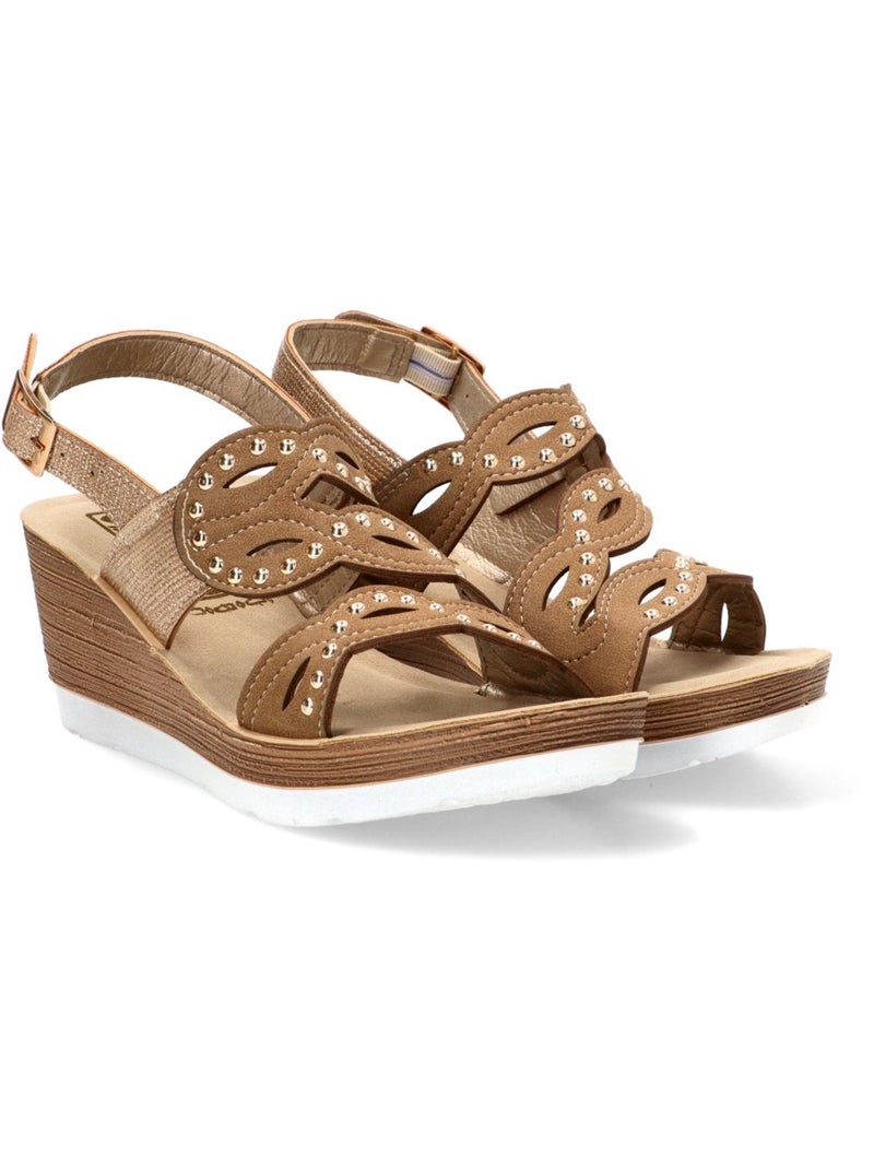 Sandalia Diario Mujer Cuña Media - Luna Collection Beige/Blanco perlado/Platino - Kiabi
