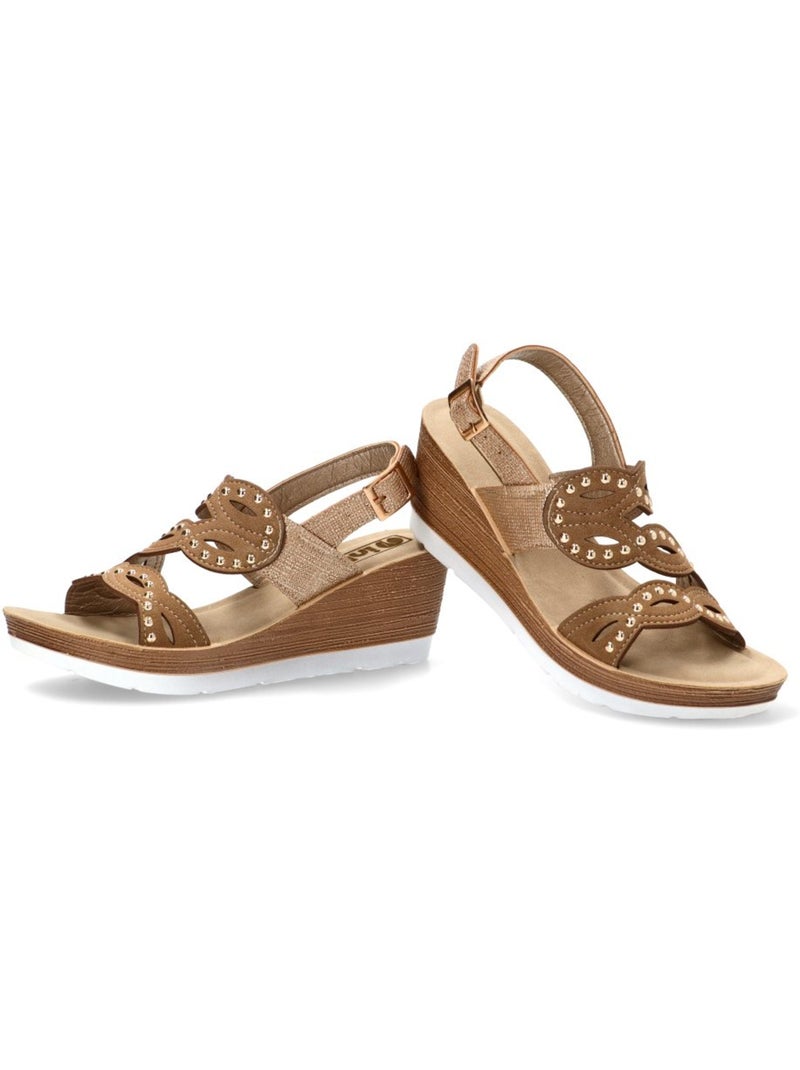 Sandalia Diario Mujer Cuña Media - Luna Collection Beige/Blanco perlado/Platino - Kiabi