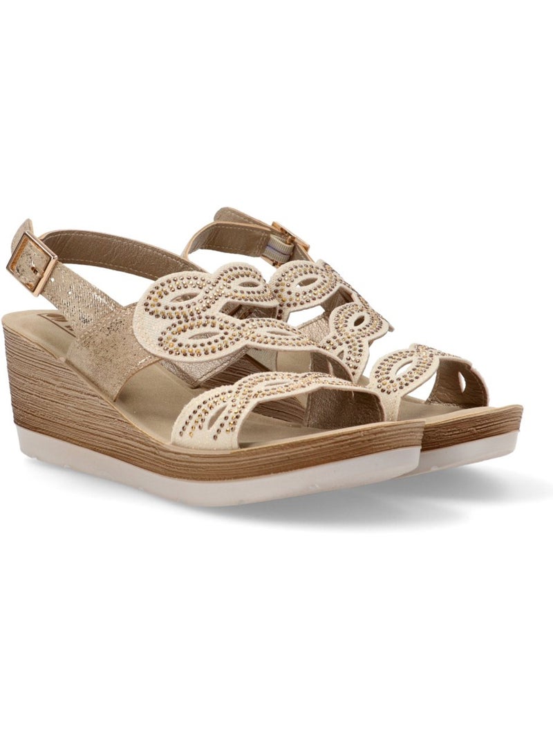 Sandalia Diario Mujer Cuña Media - Luna Collection Beige/Blanco perlado/Platino - Kiabi