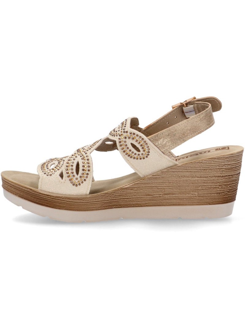 Sandalia Diario Mujer Cuña Media - Luna Collection Beige/Blanco perlado/Platino - Kiabi