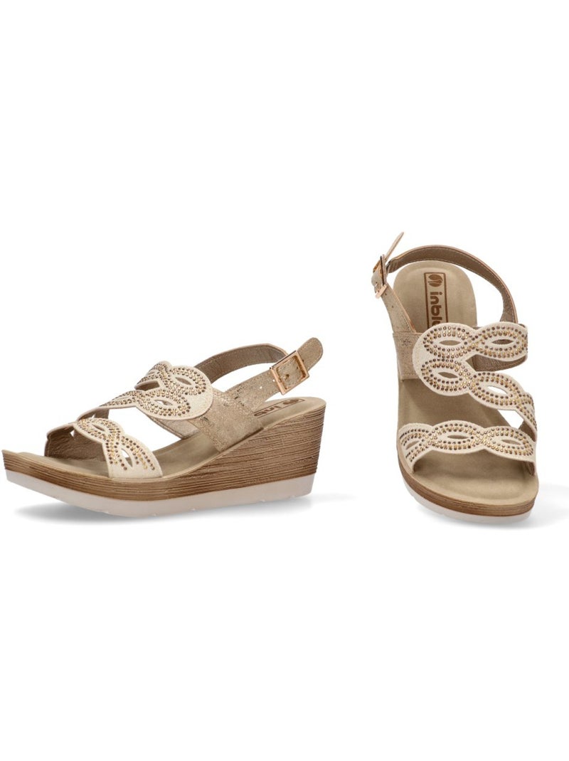 Sandalia Diario Mujer Cuña Media - Luna Collection Beige/Blanco perlado/Platino - Kiabi