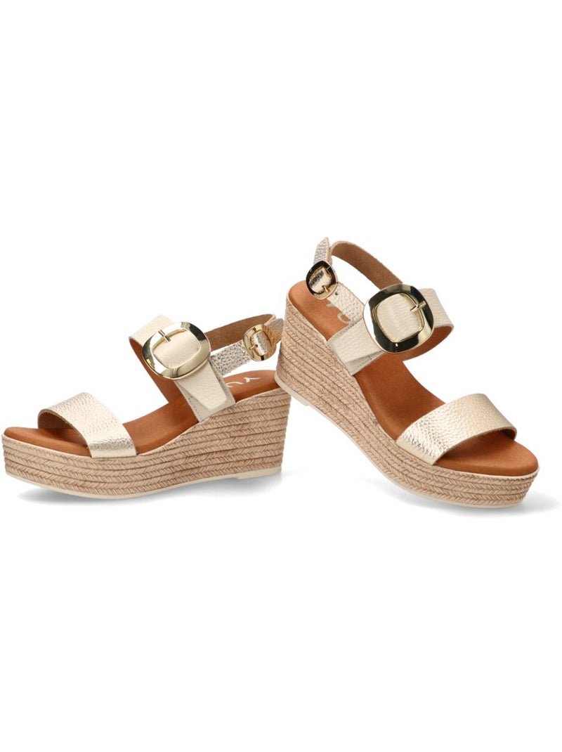 Sandalia diario mujer cuña media - yulia Beige/Blanco perlado/Platino - Kiabi