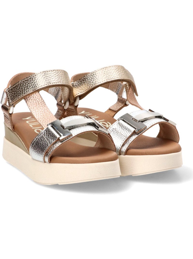 Sandalia diario mujer cuña media - yulia Beige/Blanco perlado/Platino - Kiabi