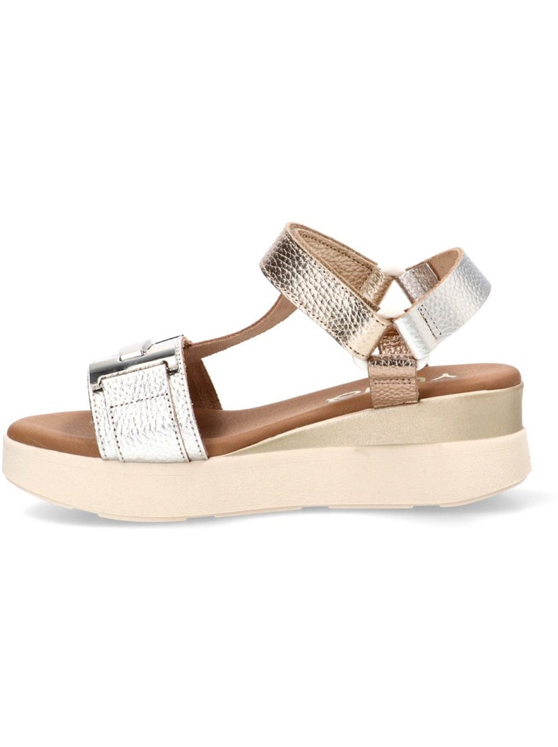 Sandalia diario mujer cuña media - yulia Beige/Blanco perlado/Platino - Kiabi