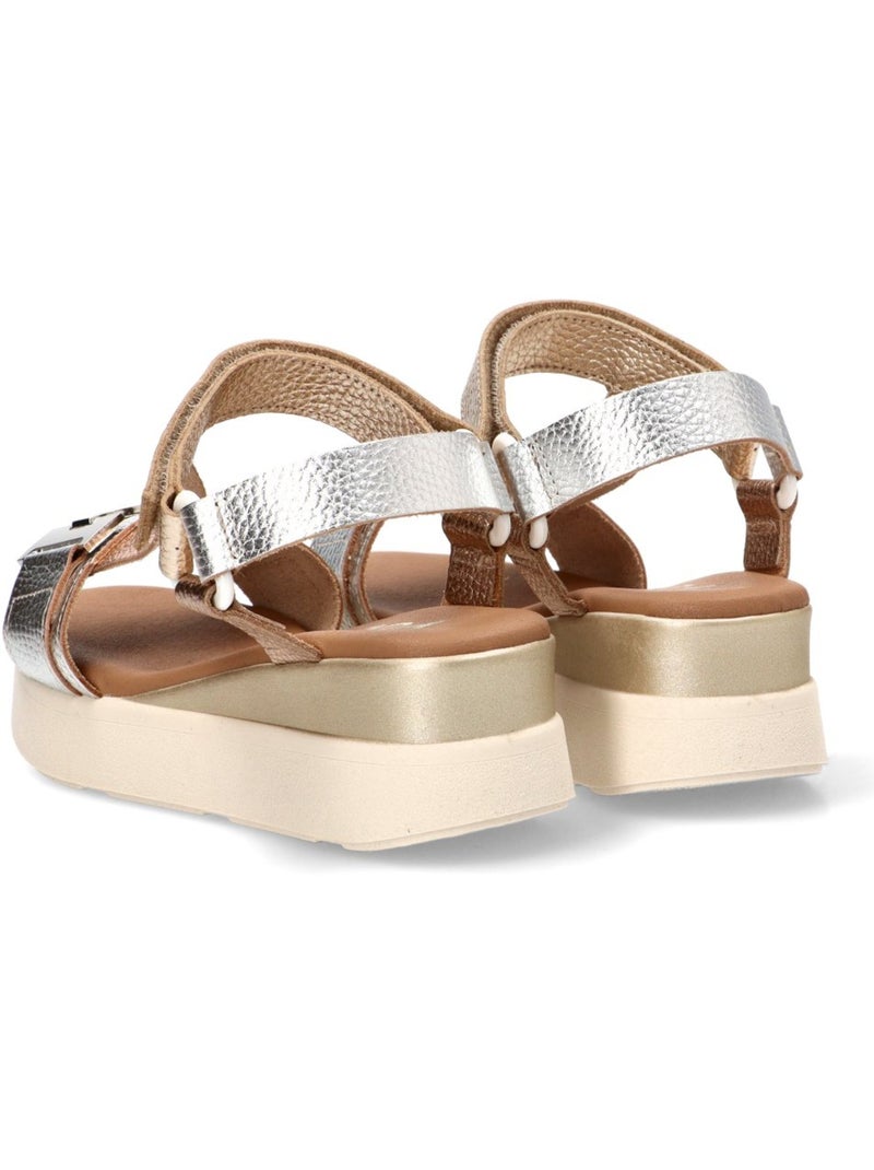 Sandalia diario mujer cuña media - yulia Beige/Blanco perlado/Platino - Kiabi