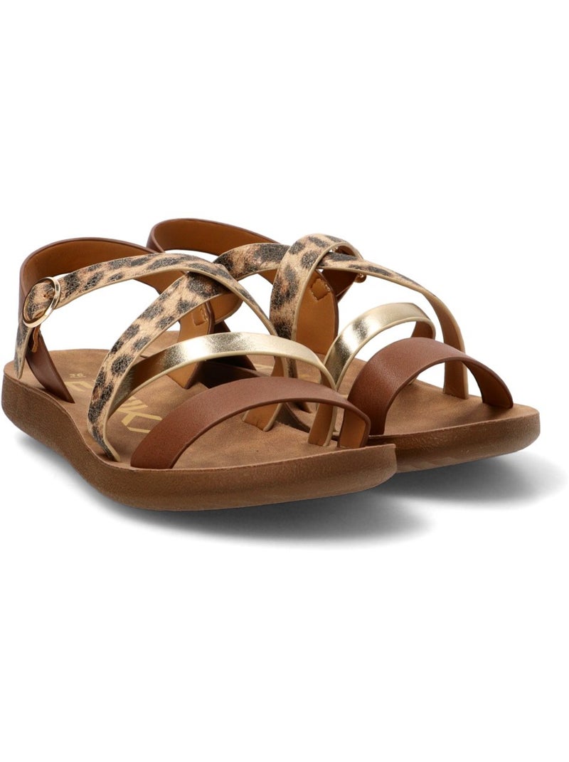 Sandalia Diario Mujer Suela Plana - Etika Negro Dorado - Kiabi