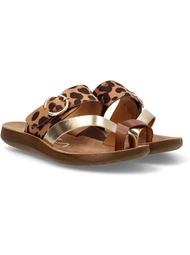 Sandalia Diario Mujer Suela Plana - Etika Negro Dorado - Kiabi