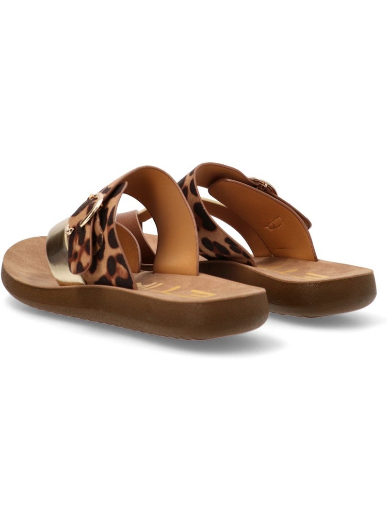 Sandalia Diario Mujer Suela Plana - Etika Negro Dorado - Kiabi