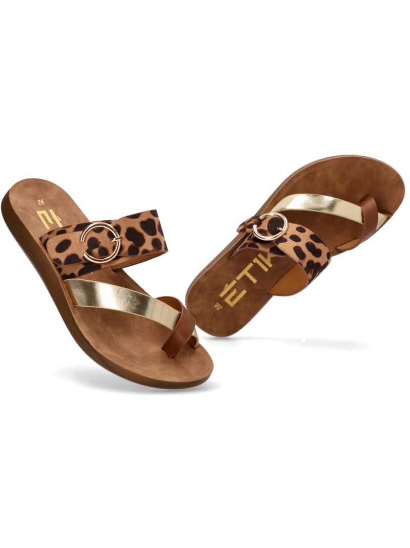 Sandalia Diario Mujer Suela Plana - Etika Negro Dorado - Kiabi