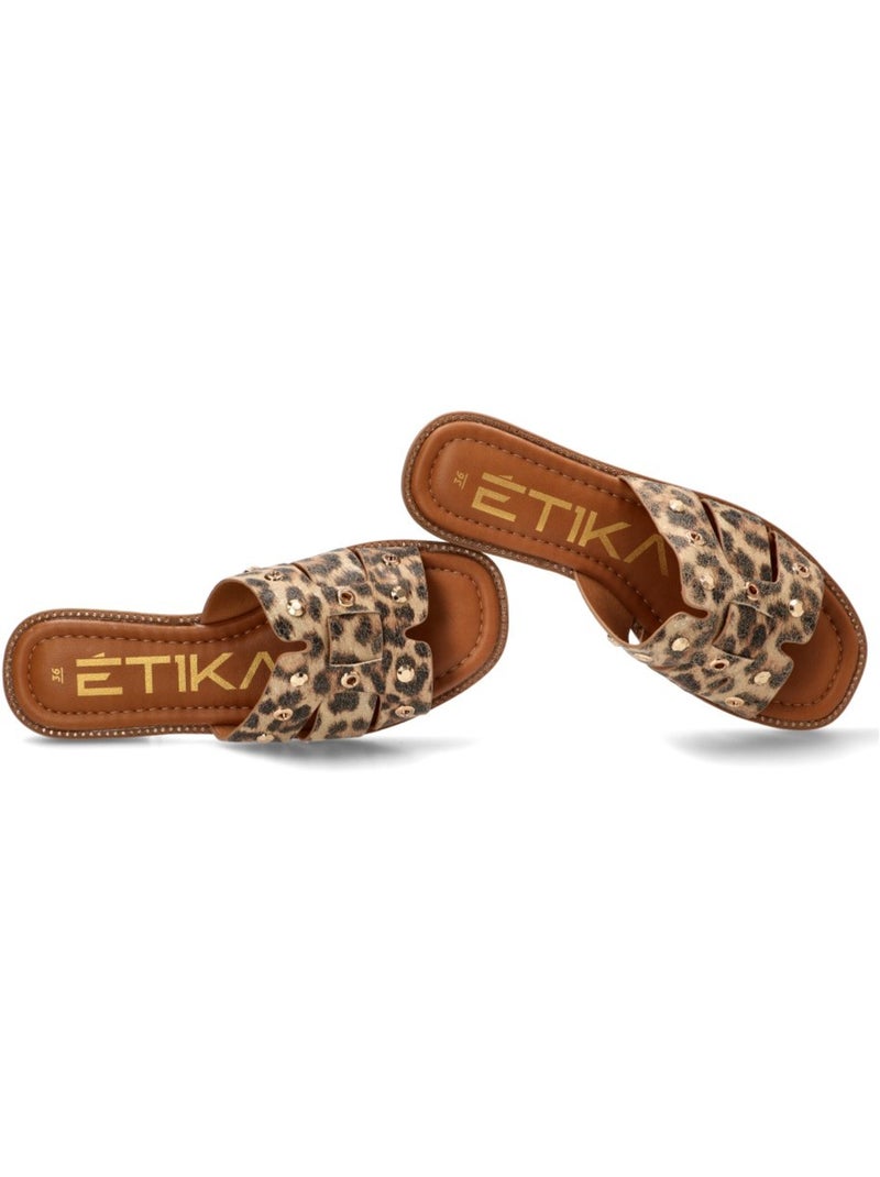 Sandalia Diario Mujer Suela Plana - Etika Negro Dorado - Kiabi