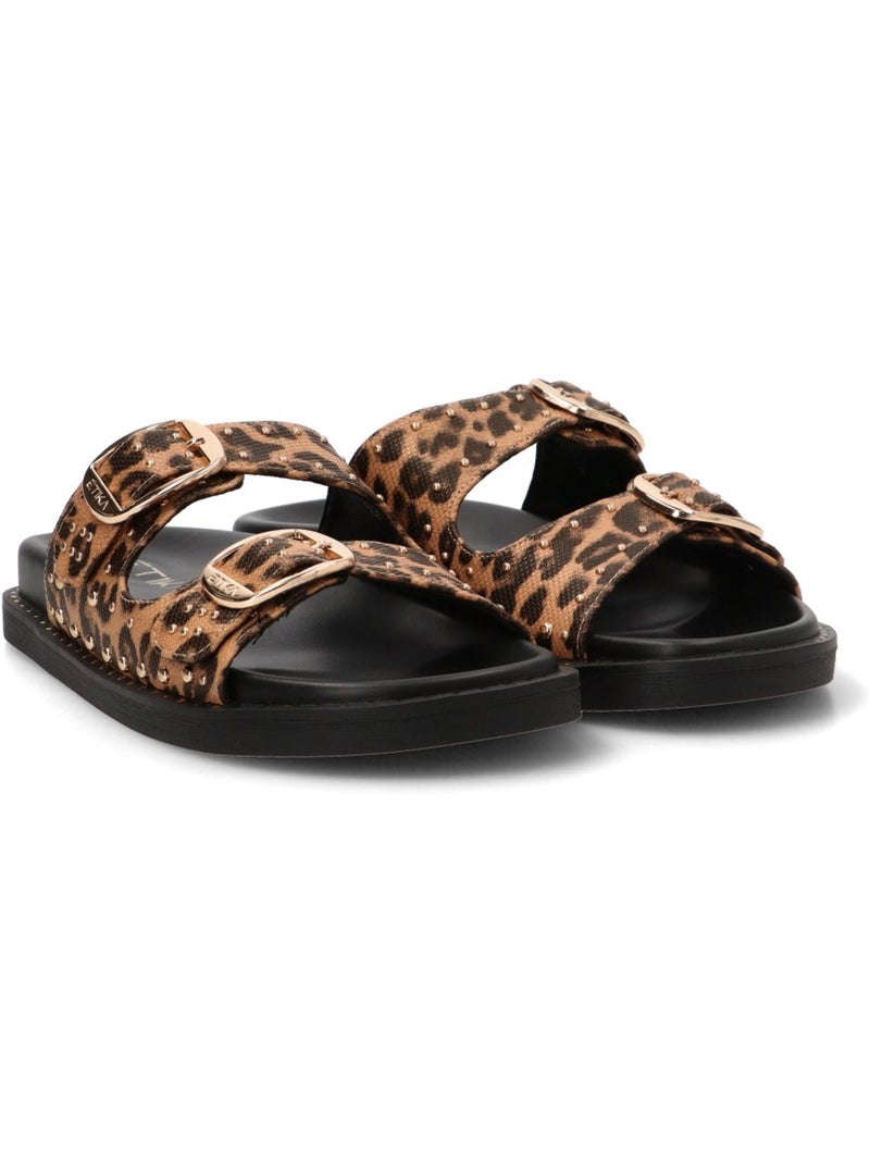 Sandalia Diario Mujer Suela Plana - Etika Negro Dorado - Kiabi