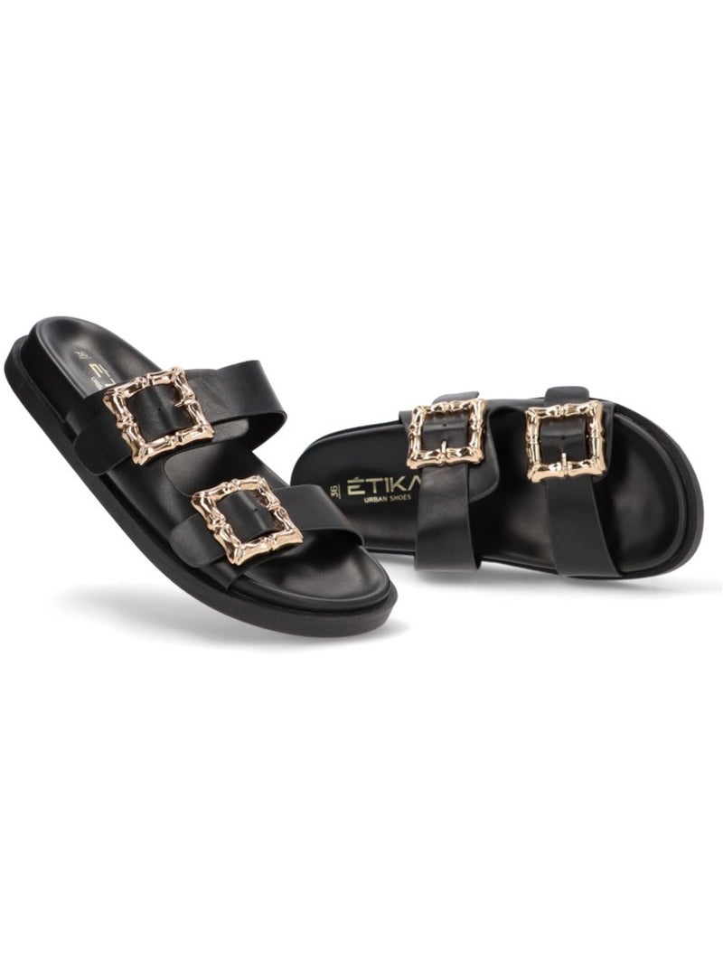 Sandalia Diario Mujer Suela Plana - Etika Negro - Kiabi