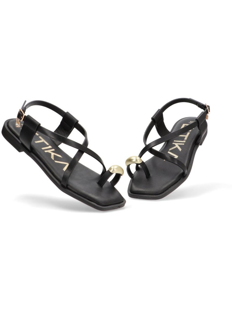 Sandalia Diario Mujer Suela Plana - Etika Negro - Kiabi