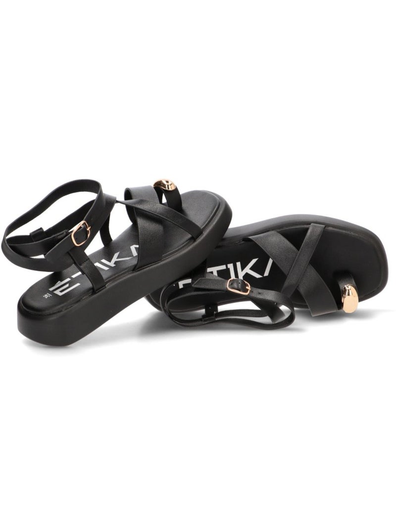 Sandalia Diario Mujer Suela Plana - Etika Negro - Kiabi