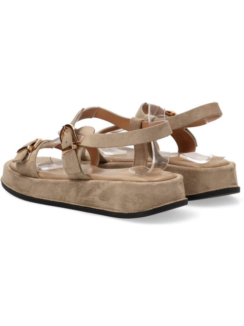 Sandalia diario mujer suela plana - luna collection Caqui - Kiabi