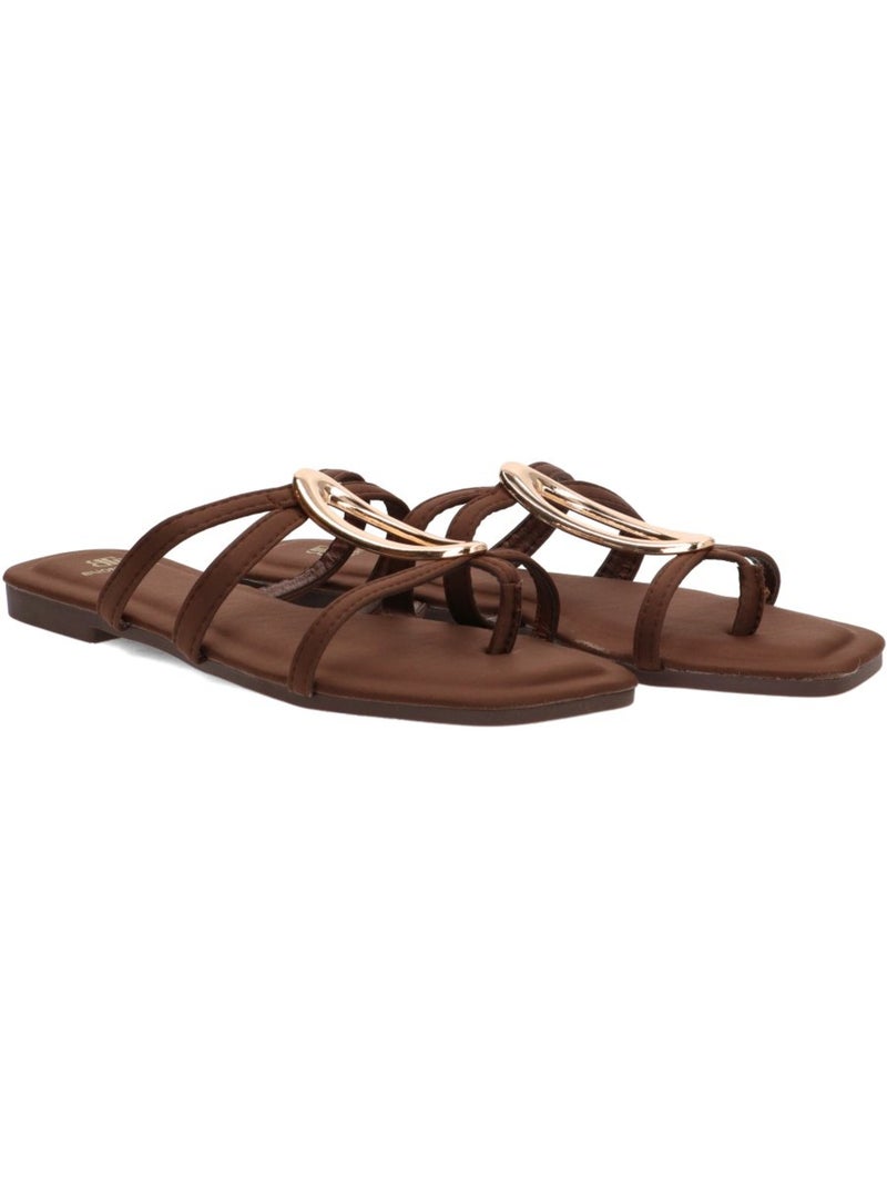 Sandalia diario mujer suela plana - luna collection Marrón capuchino - Kiabi