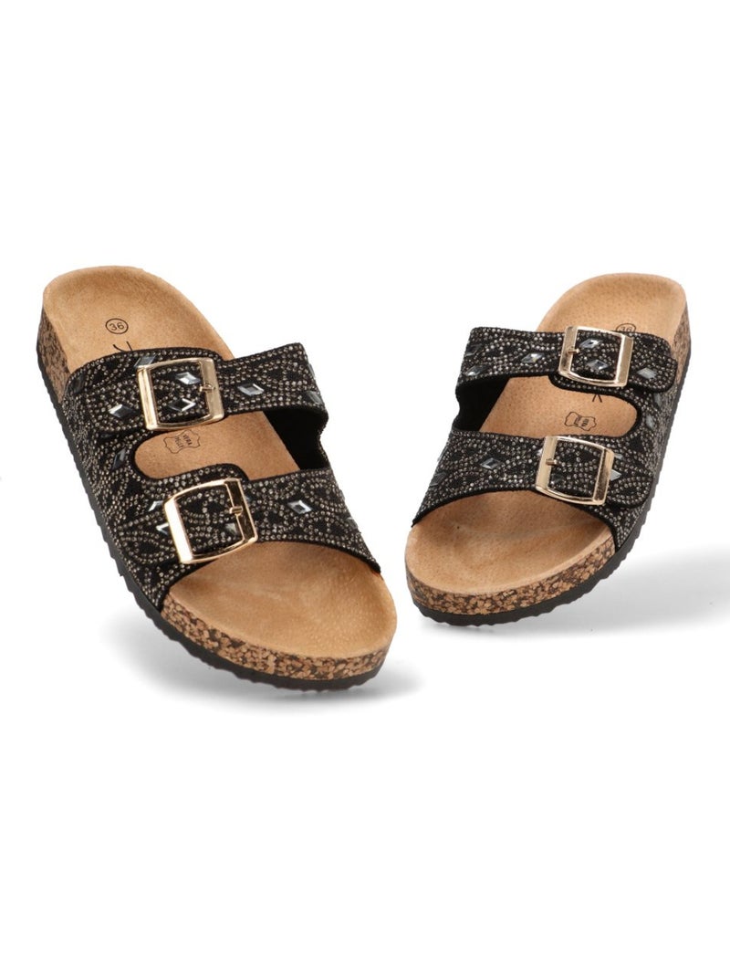 Sandalia Diario Mujer Suela Plana - Luna Collection Negro - Kiabi