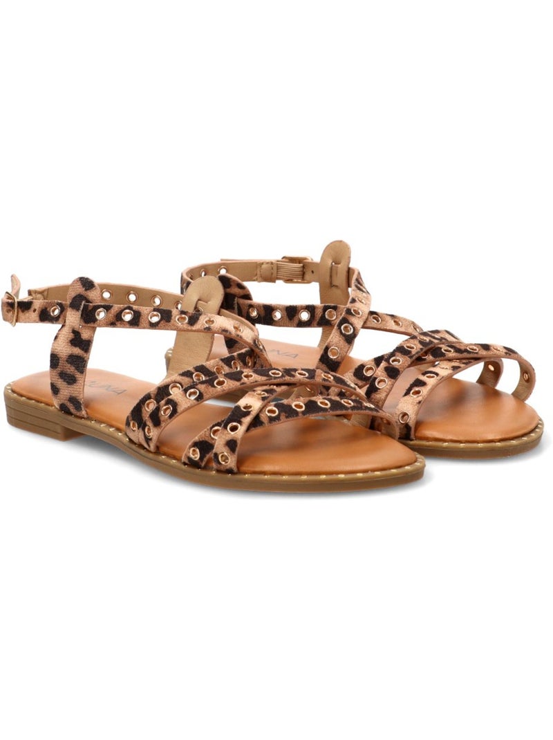 Sandalia Diario Mujer Suela Plana - Stay Negro Dorado - Kiabi