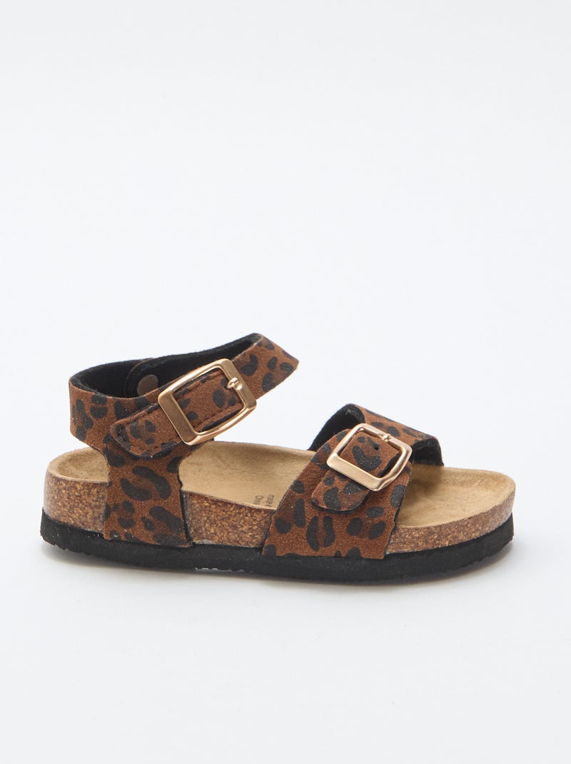 Sandalia estampada de leopardo con correas Marron - Kiabi