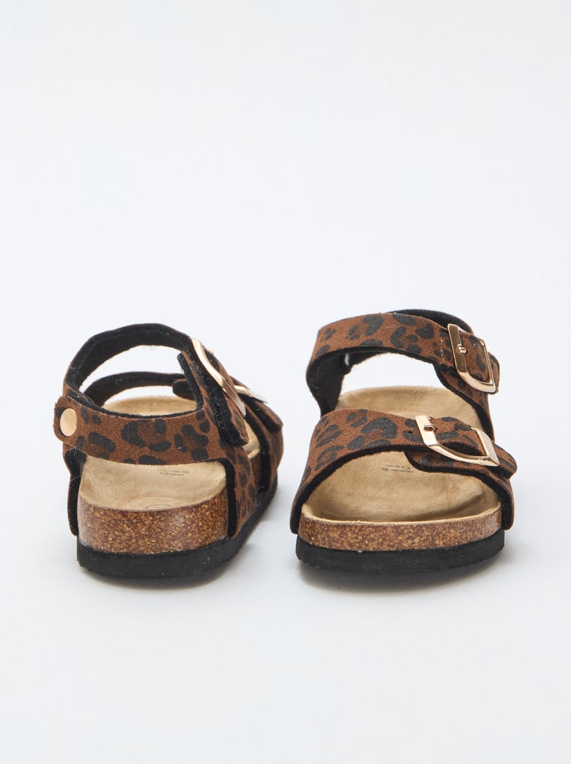 Sandalia estampada de leopardo con correas Marron - Kiabi