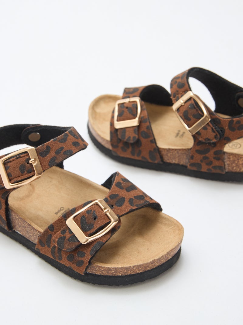Sandalia estampada de leopardo con correas Marron - Kiabi