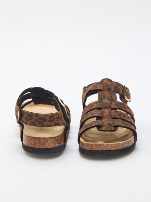 Sandalia estampada de leopardo en antelina - Kiabi