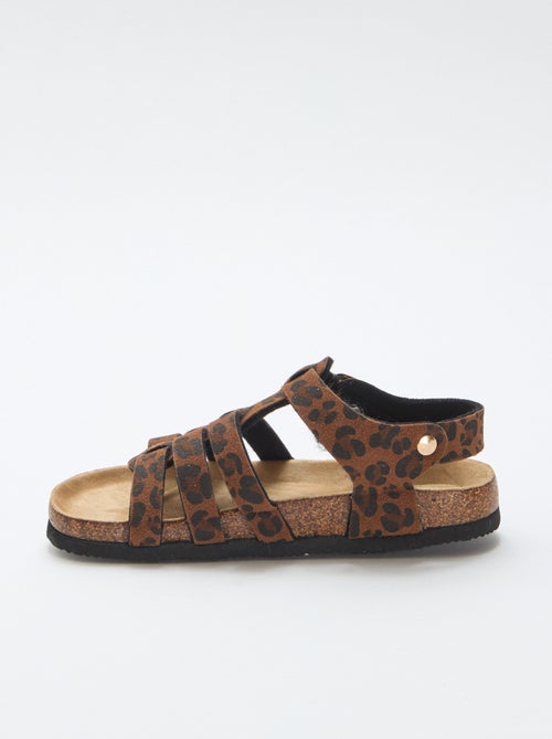 Sandalia estampada de leopardo en antelina - Kiabi