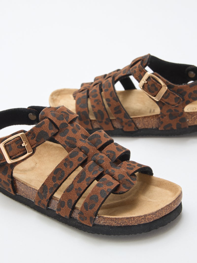 Sandalia estampada de leopardo en antelina Marron - Kiabi
