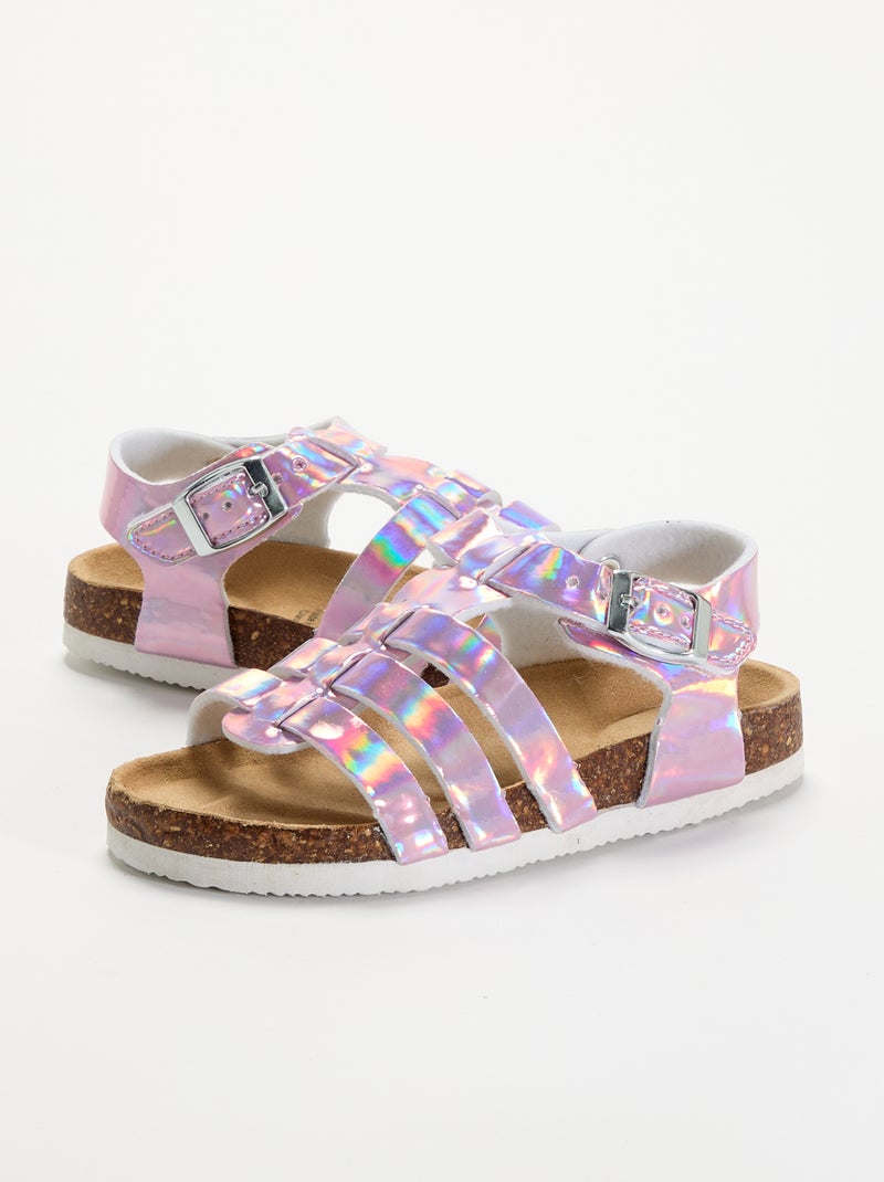 Sandalia estampada lisa en antelina Rosa - Kiabi