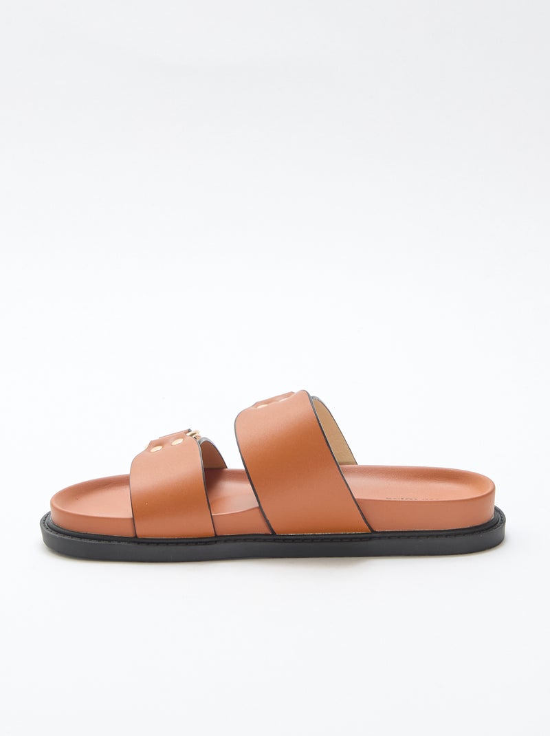 Sandalia plana doble tira Marron - Kiabi