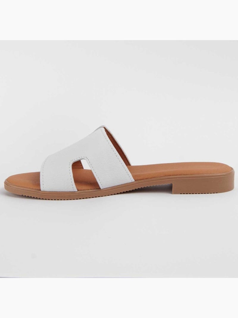 Sandalia Plano Cuero Purapiel Blanco - Kiabi