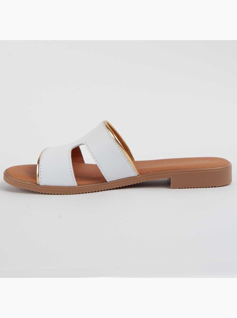 Sandalia Plano Cuero Purapiel Blanco - Kiabi