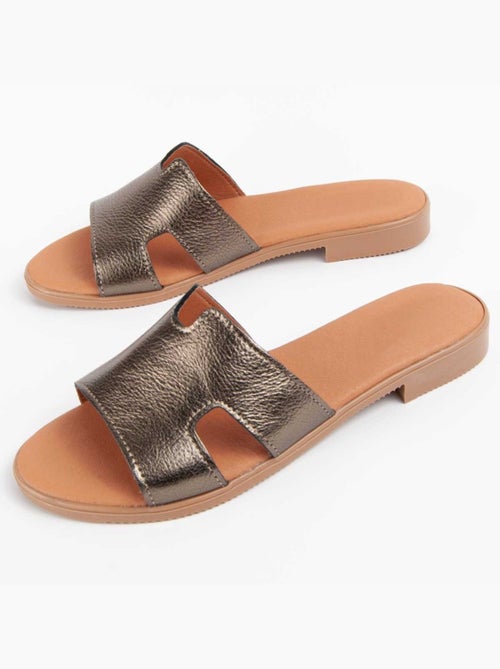 Sandalia Plano Cuero Purapiel - Kiabi