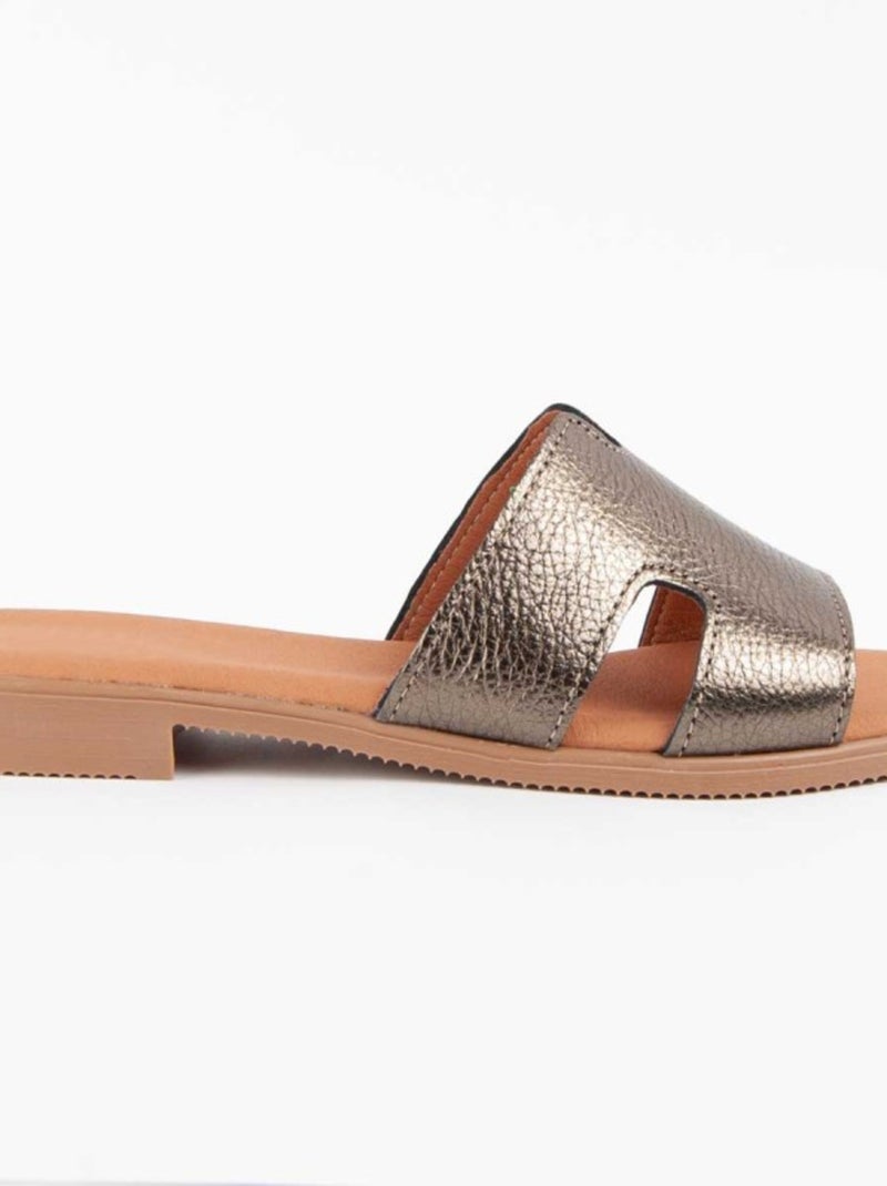 Sandalia Plano Cuero Purapiel Gris - Kiabi