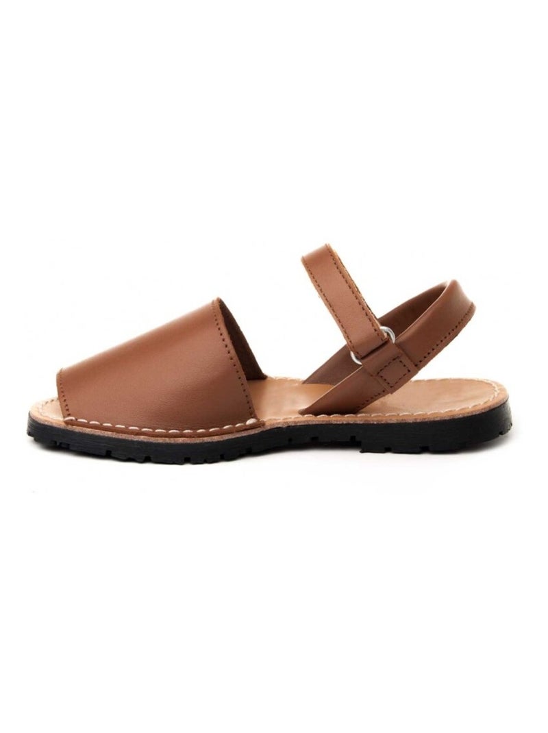Sandalia Plano Cuero Purapiel Marrón - Kiabi