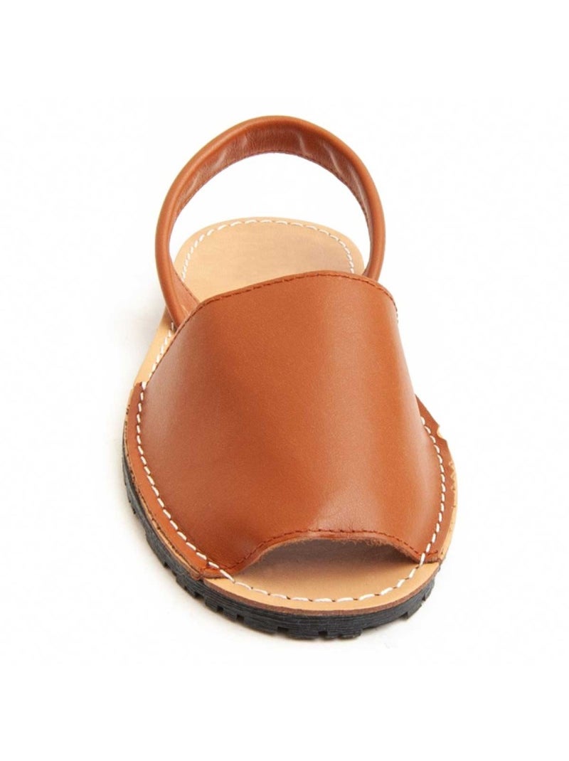 Sandalia Plano Cuero Purapiel Marrón - Kiabi