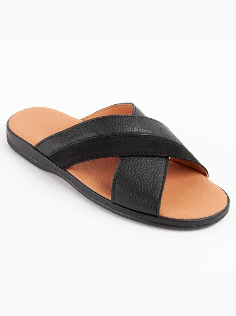 Sandalia Plano Cuero Purapiel Negro - Kiabi
