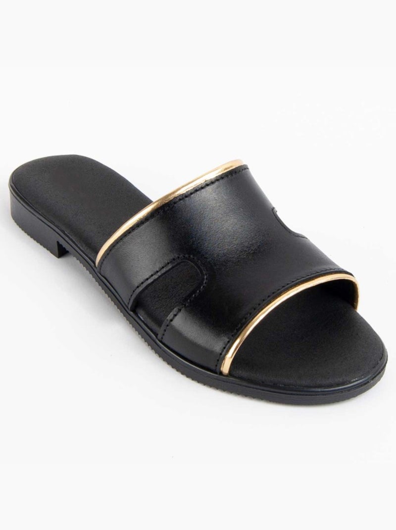 Sandalia Plano Cuero Purapiel Negro - Kiabi