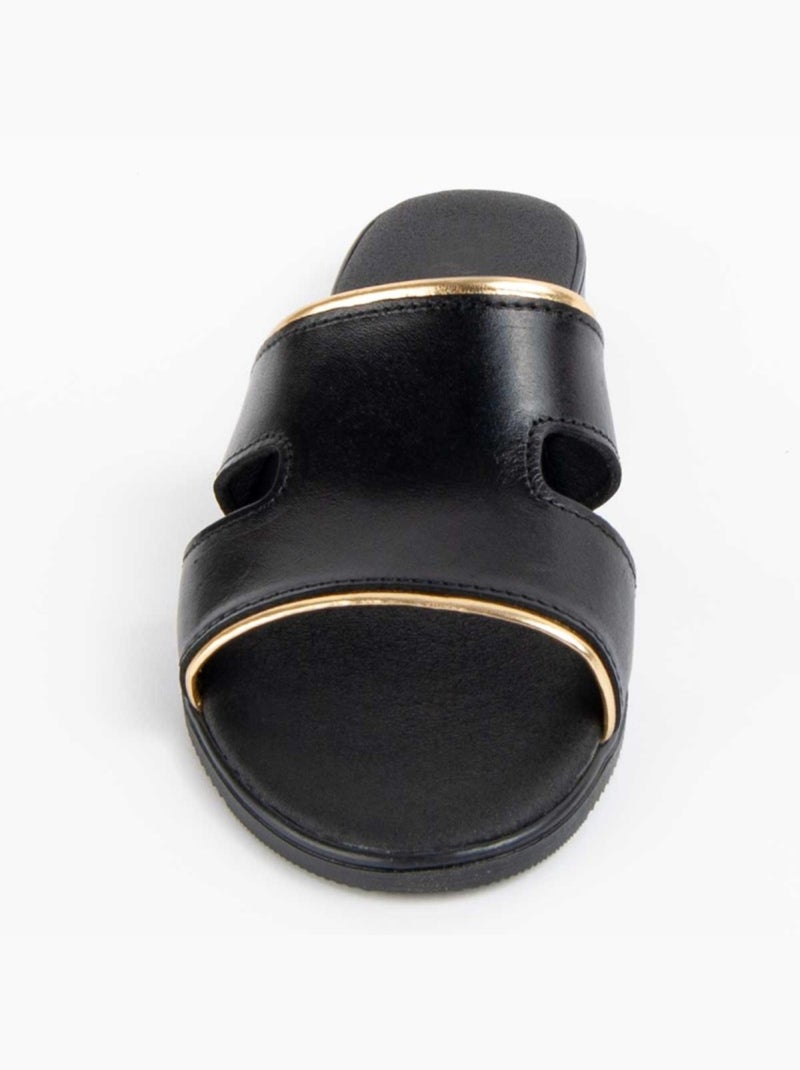 Sandalia Plano Cuero Purapiel Negro - Kiabi