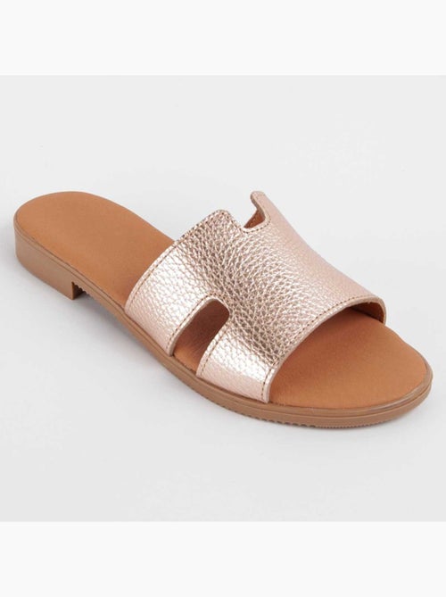 Sandalia Plano Cuero Purapiel - Kiabi