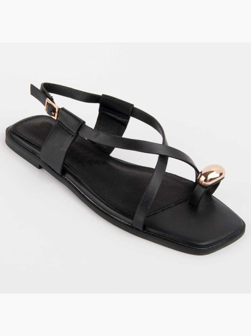 Sandalia Plano Sintetico Montevita Negro - Kiabi