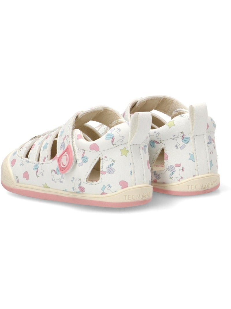 Sandalia Respetuoso/barefoot Niña Suela Plana - Conguitos Blanco - Kiabi