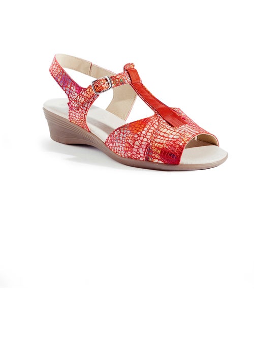 Sandalia slingback de piel de ancho cómodo - Afibel - Kiabi