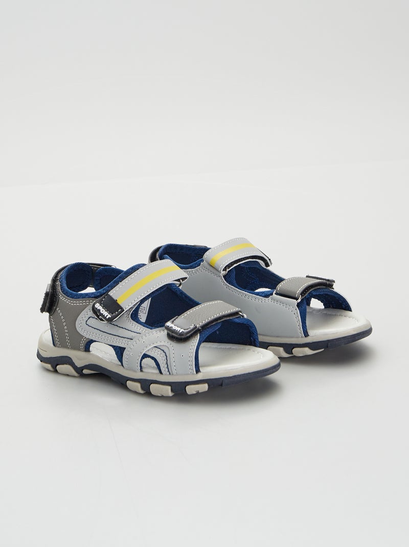Sandalias abiertas tiras velcro gris - Kiabi