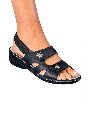 Sandalias anchas de piel bordadas - Afibel