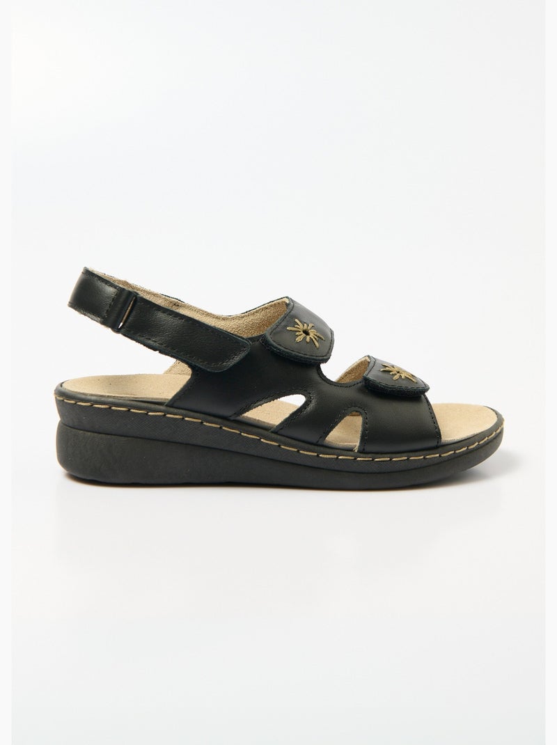 Sandalias anchas de piel bordadas - Afibel Negro - Kiabi