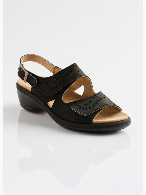Sandalias anchas de piel con tiras de velcro. - Afibel - Kiabi