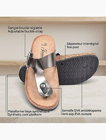 Sandalias Chancla Tira OZABI Nubuck Camel Plata Bronce