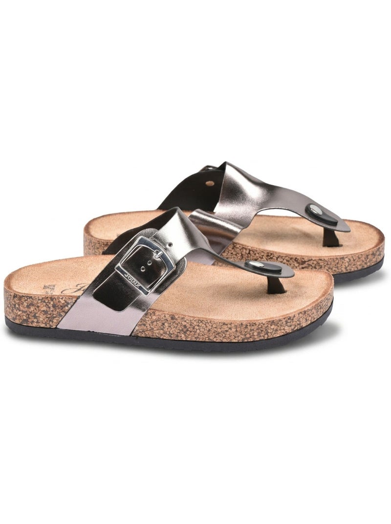 Sandalias Chancla Tira OZABI Nubuck Camel Plata Bronce Bronce - Kiabi